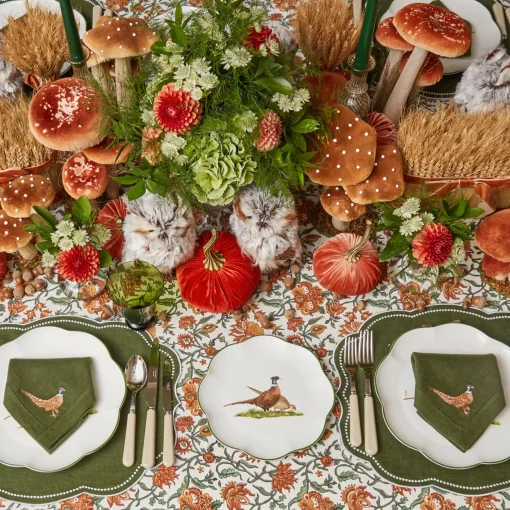Mrs. Alice Green Embroidered Pheasant Linen Napkins (Set of 4)< Napkins | For The Hostess
