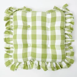 Mrs. Alice Green Gingham Ruffle Seat Pad Cushion< Cushions