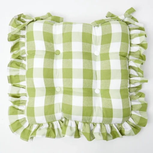 Mrs. Alice Green Gingham Ruffle Seat Pad Cushion< Cushions