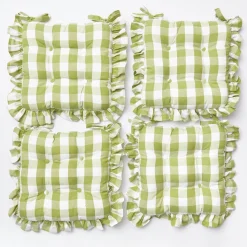 Mrs. Alice Green Gingham Ruffle Seat Pad Cushions (Set of 4)< Cushions