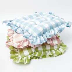 Mrs. Alice Green Gingham Ruffle Seat Pad Cushions (Set of 4)< Cushions