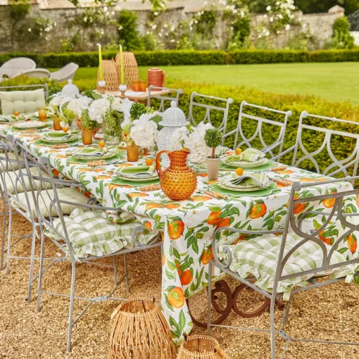 Mrs. Alice Green Gingham Ruffle Seat Pad Cushion< Cushions