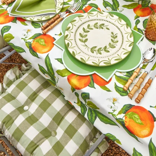 Mrs. Alice Green Gingham Ruffle Seat Pad Cushion< Cushions