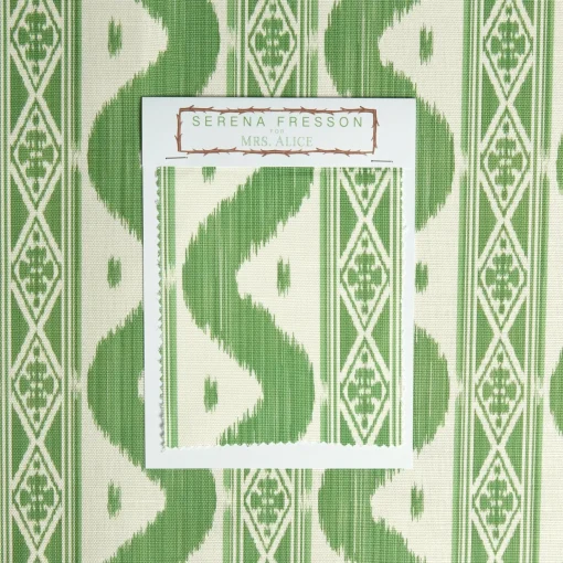 Mrs. Alice Green Ikat Stripe Fabric< Serena Fresson Fabrics