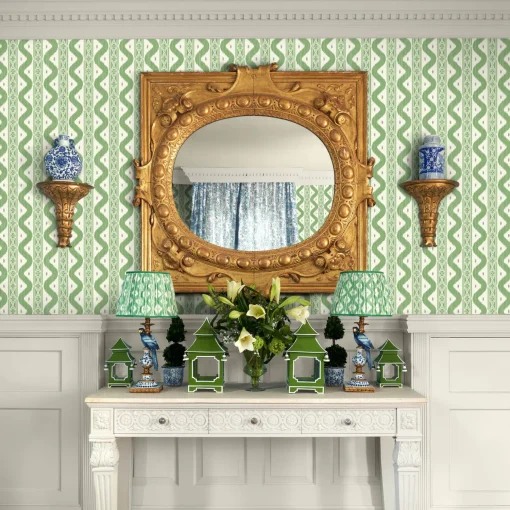 Mrs. Alice Green Ikat Stripe Wallpaper< Serena Fresson Wallpapers
