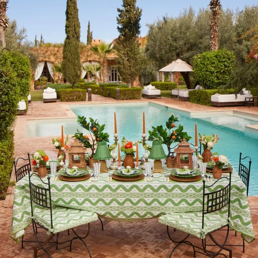 Mrs. Alice Green Ikat Tablecloth< Summer Table Linen | Tablecloths