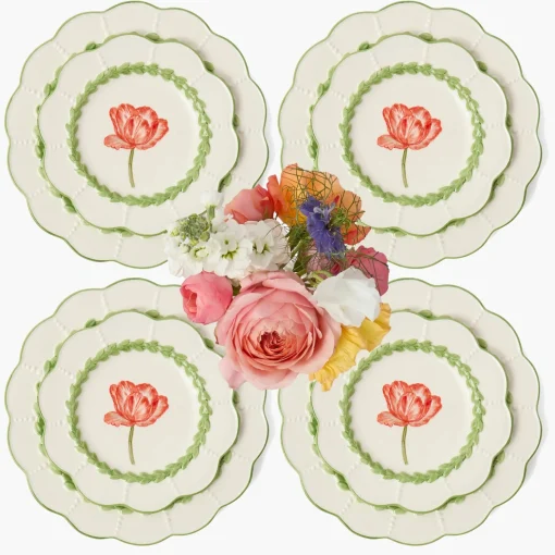 Mrs. Alice Green Laurel Tulip Dinner & Starter Plates (Set of 8)< Summer Crockery | Crockery Sets