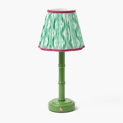 Mrs. Alice Green Leonora Lacquer Rechargeable Lamp with Green & Raspberry Ikat Shade (18cm)< Rechargeable Table Lamps | Summer Lighting