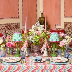Mrs. Alice Green Leonora Lacquer Rechargeable Lamp with Green & Raspberry Ikat Shade (18cm)< Rechargeable Table Lamps | Summer Lighting