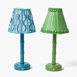 Mrs. Alice Green Leonora Lacquer Rechargeable Lamp with Green Frilled Silk Shade (18cm)< Rechargeable Table Lamps