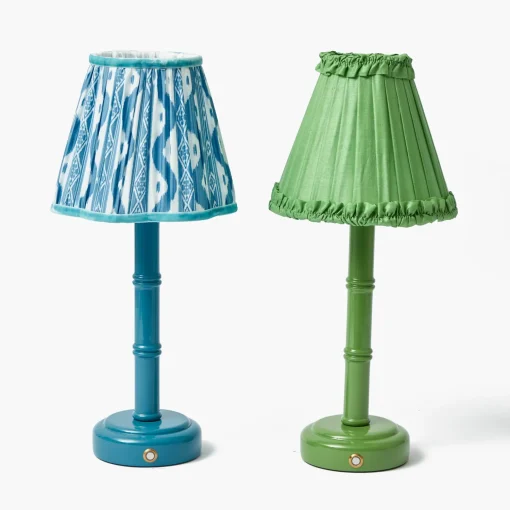 Mrs. Alice Green Leonora Lacquer Rechargeable Lamp with Green Frilled Silk Shade (18cm)< Rechargeable Table Lamps
