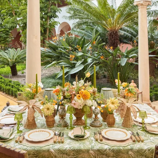 Mrs. Alice Green Palm Tablecloth< Summer Table Linen | Tablecloths