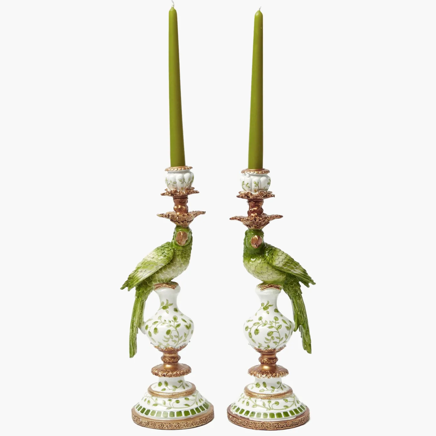 Mrs. Alice Green Parrot Candle Holder (Pair)< Summer Candleware | Candle Holders