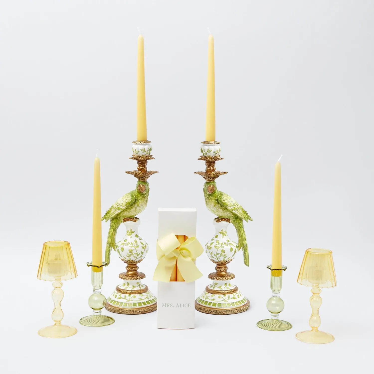 Mrs. Alice Green Parrot Candle Holder (Pair)< Summer Candleware | Candle Holders