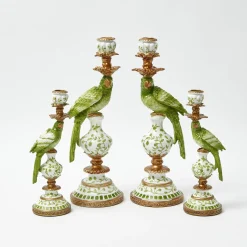 Mrs. Alice Green Parrot Candle Holder (Pair)< Summer Candleware | Candle Holders