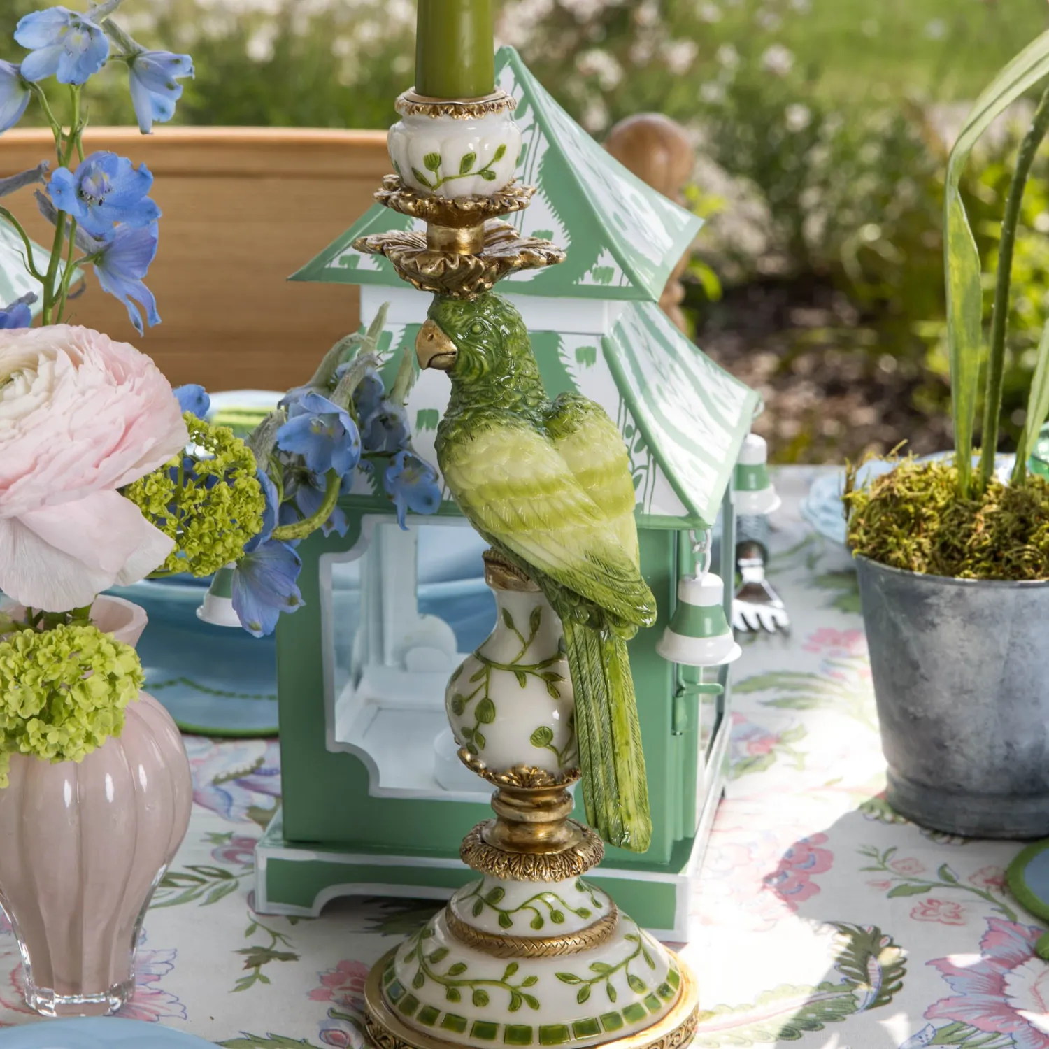 Mrs. Alice Green Parrot Candle Holder (Pair)< Summer Candleware | Candle Holders