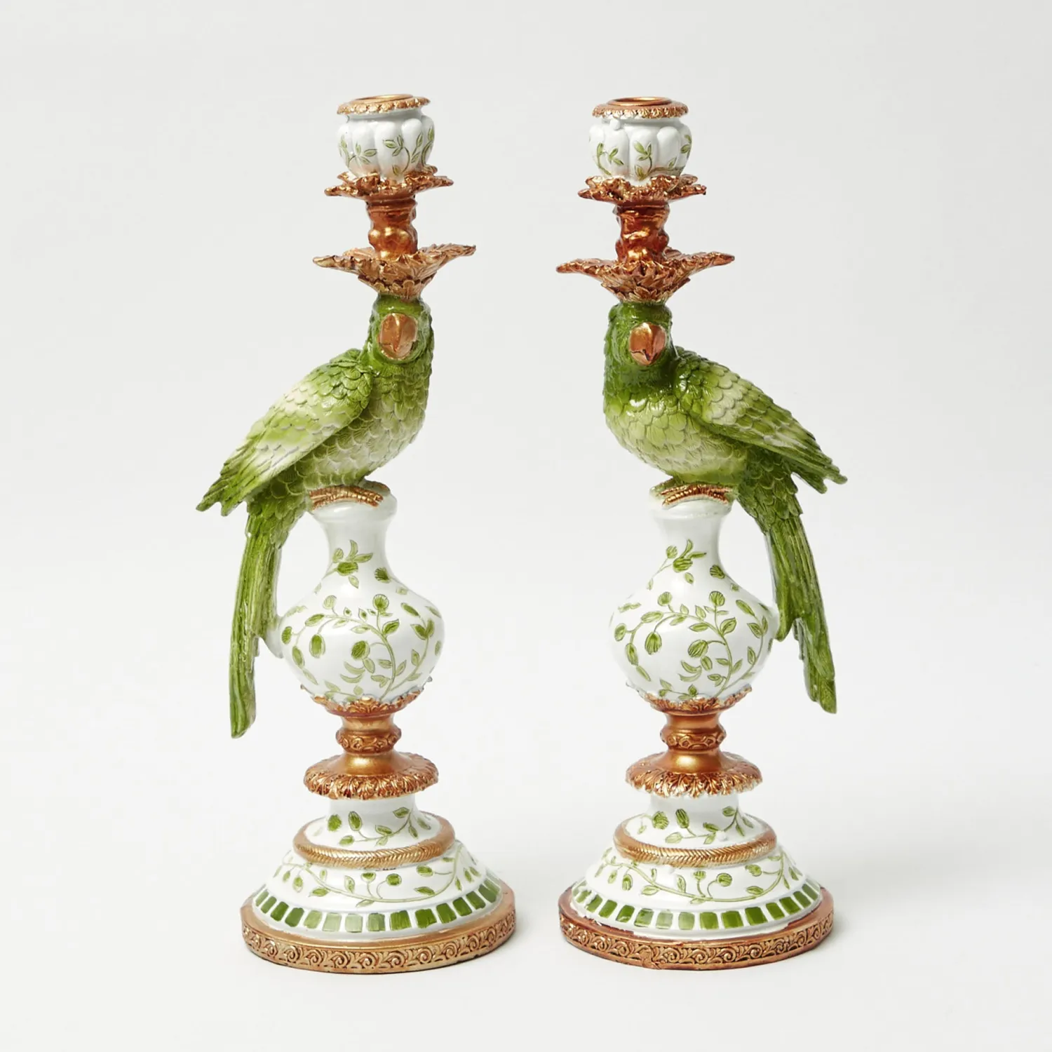 Mrs. Alice Green Parrot Candle Holder (Pair)< Summer Candleware | Candle Holders