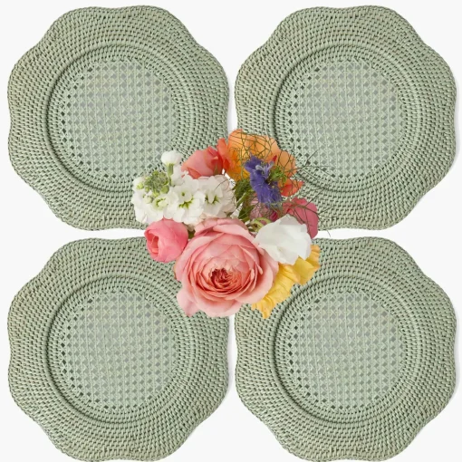 Mrs. Alice Green Scalloped Rattan Charger Plates (Set of 4)< Summer Table Linen | Placemats