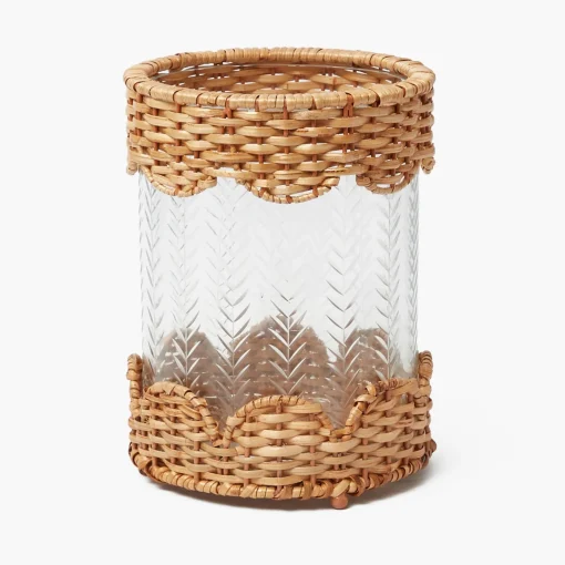 Mrs. Alice Helena Rattan Hurricane Lantern< Summer Glassware | Summer Candleware