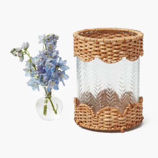 Mrs. Alice Helena Rattan Hurricane Lantern< Summer Glassware | Summer Candleware