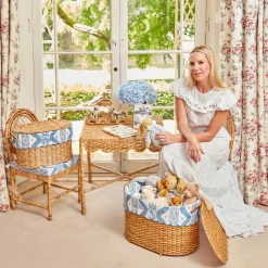 Mrs. Alice Isabella Rattan Basket with Ikat Liner (Medium)< For The Hostess | For The Rattan Lover