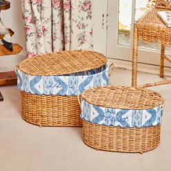 Mrs. Alice Isabella Rattan Basket with Ikat Liner (Medium)< For The Hostess | For The Rattan Lover