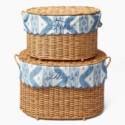 Mrs. Alice Isabella Rattan Basket with Ikat Liner (Medium)< For The Hostess | For The Rattan Lover