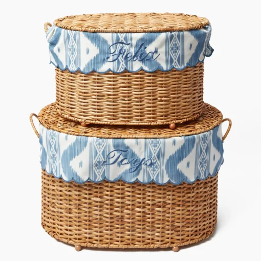 Mrs. Alice Isabella Rattan Basket with Ikat Liner (Medium)< For The Hostess | For The Rattan Lover
