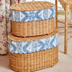 Mrs. Alice Isabella Rattan Basket with Ikat Liner (Medium)< For The Hostess | For The Rattan Lover
