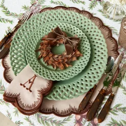 Mrs. Alice Isabella Taupe & Chocolate Placemats & Napkins (Set of 4)< Table Linen Sets | Mrs. Alice Monogram