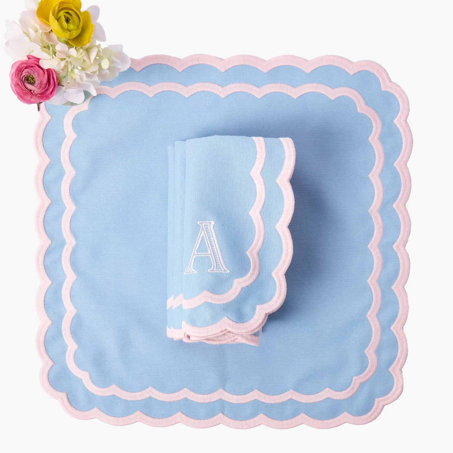 Mrs. Alice Isla Blue & Pink Placemats & Napkins (Set of 4)< Table Linen Sets | Mrs. Alice Monogram