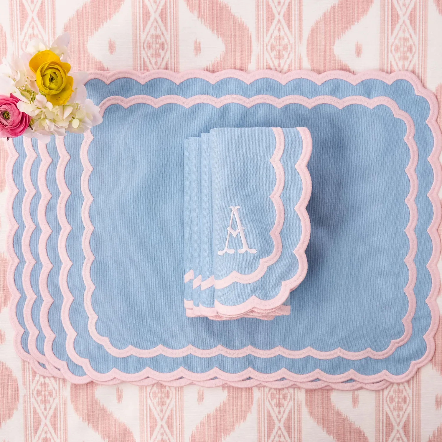Mrs. Alice Isla Blue & Pink Placemats & Napkins (Set of 4)< Table Linen Sets | Mrs. Alice Monogram