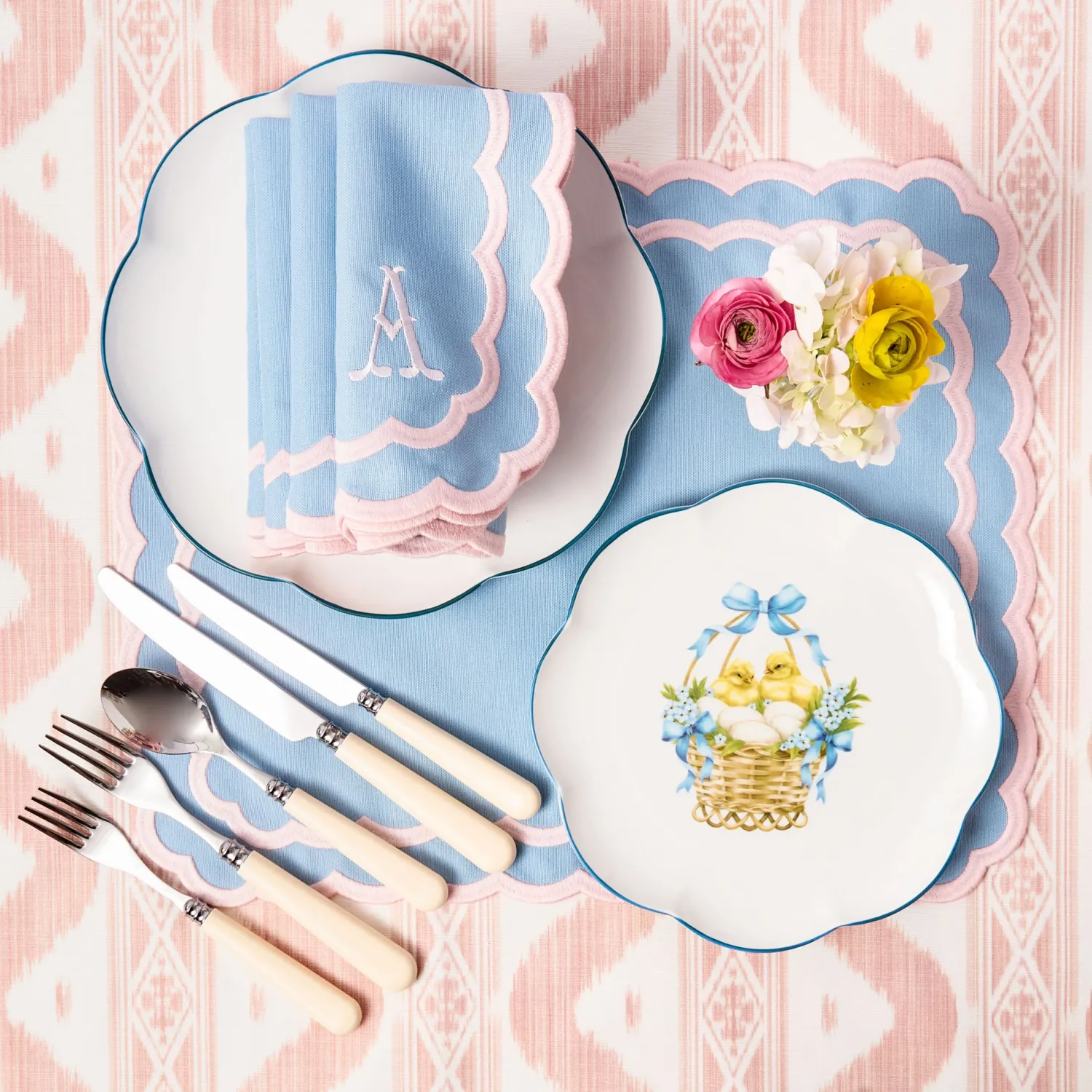 Mrs. Alice Isla Blue & Pink Placemats & Napkins (Set of 4)< Table Linen Sets | Mrs. Alice Monogram