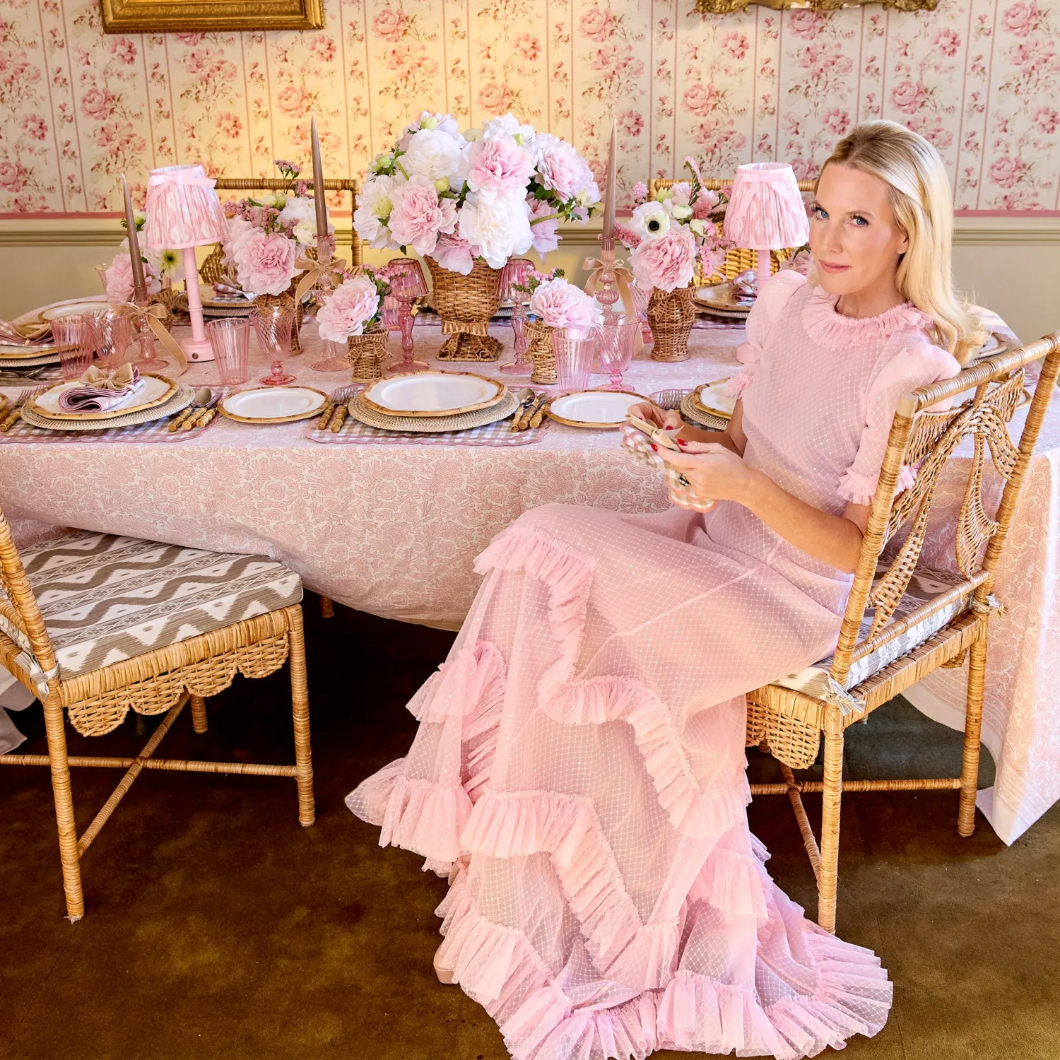 Mrs. Alice Isla Putty & Pink Gingham Placemats & Napkins (Set of 4)< Table Linen Sets | Mrs. Alice Monogram