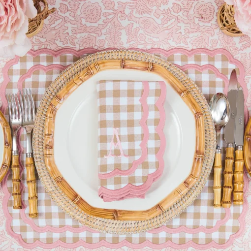 Mrs. Alice Isla Putty & Pink Gingham Napkins (Set of 4)< Napkins | Mrs. Alice Monogram