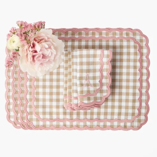Mrs. Alice Isla Putty & Pink Gingham Placemats (Set of 4)< Placemats