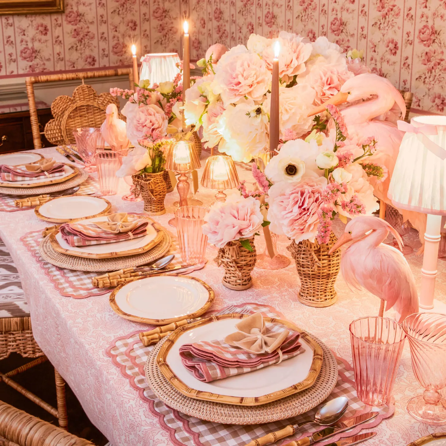 Mrs. Alice Isla Putty & Pink Gingham Placemats & Napkins (Set of 4)< Table Linen Sets | Mrs. Alice Monogram