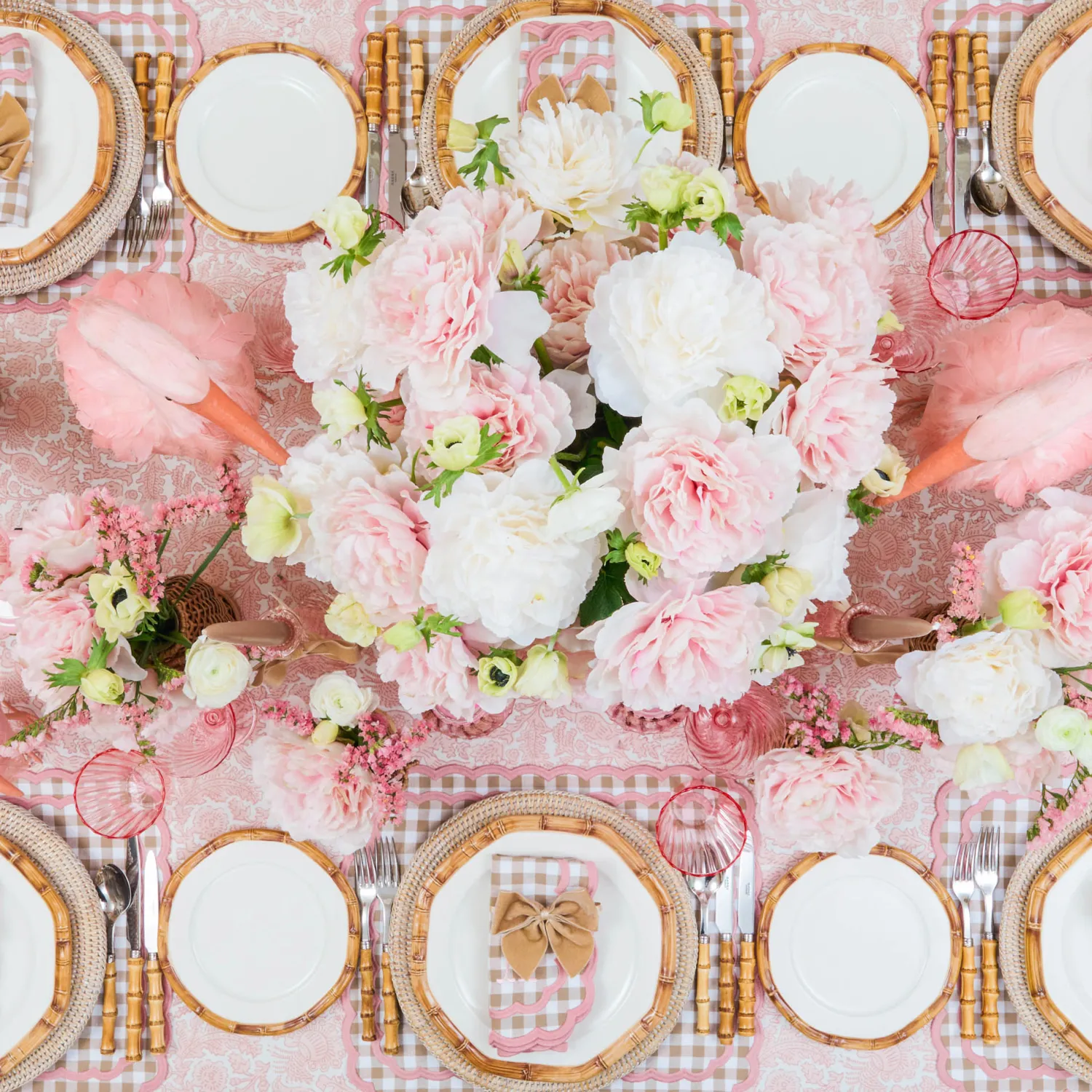 Mrs. Alice Isla Putty & Pink Gingham Placemats & Napkins (Set of 4)< Table Linen Sets | Mrs. Alice Monogram