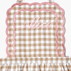 Mrs. Alice Isla Putty & Pink Gingham Apron< Mrs. Alice Monogram | Monogrammable Gifts