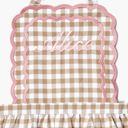 Mrs. Alice Isla Putty & Pink Gingham Apron< Mrs. Alice Monogram | Monogrammable Gifts