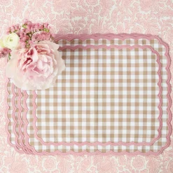 Mrs. Alice Isla Putty & Pink Gingham Placemats & Napkins (Set of 4)< Table Linen Sets | Mrs. Alice Monogram