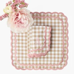 Mrs. Alice Isla Putty & Pink Gingham Placemats & Napkins (Set of 4)< Table Linen Sets | Mrs. Alice Monogram