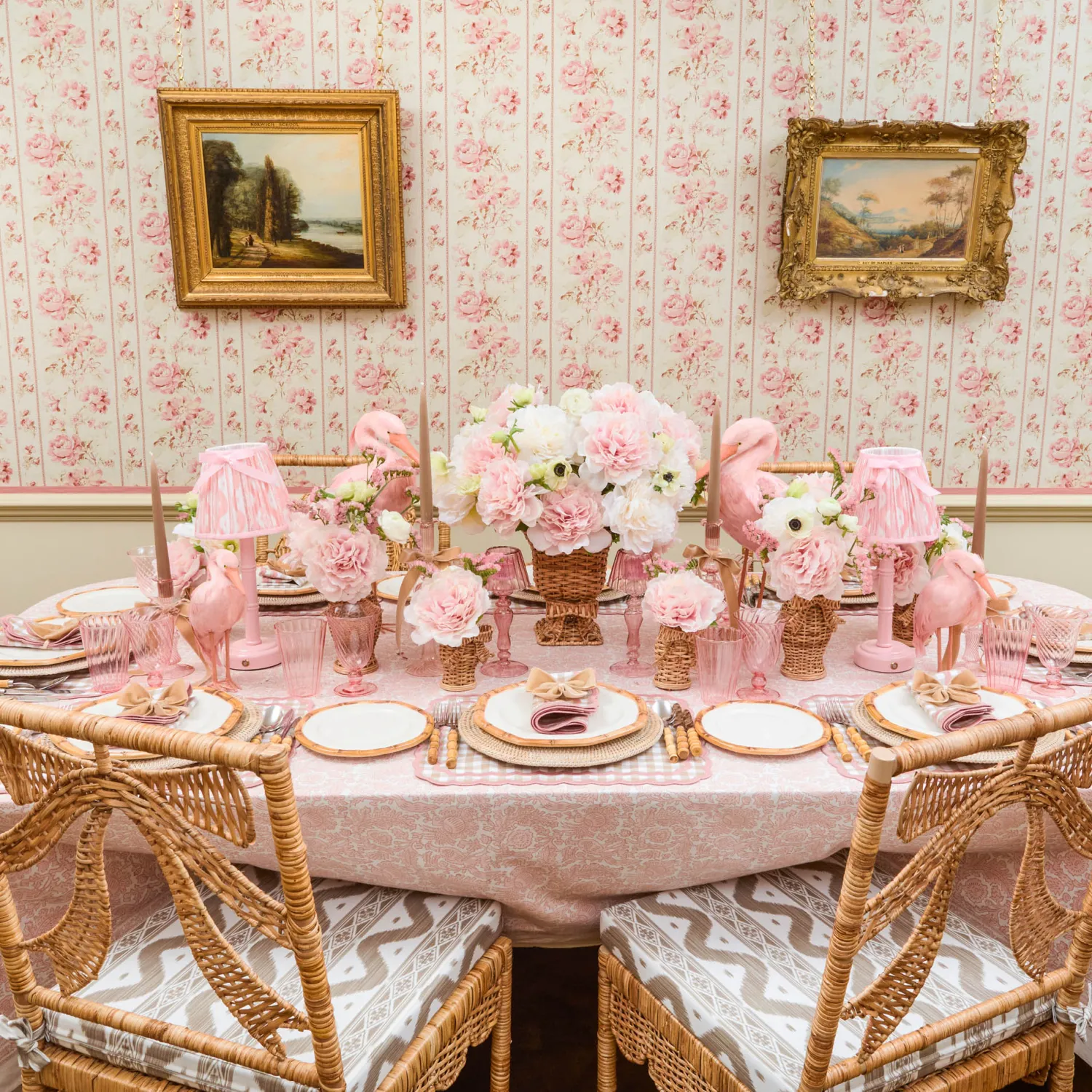 Mrs. Alice Isla Putty & Pink Gingham Placemats & Napkins (Set of 4)< Table Linen Sets | Mrs. Alice Monogram