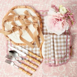 Mrs. Alice Isla Putty & Pink Gingham Placemats & Napkins (Set of 4)< Table Linen Sets | Mrs. Alice Monogram