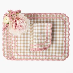 Mrs. Alice Isla Putty & Pink Gingham Placemats & Napkins (Set of 4)< Table Linen Sets | Mrs. Alice Monogram
