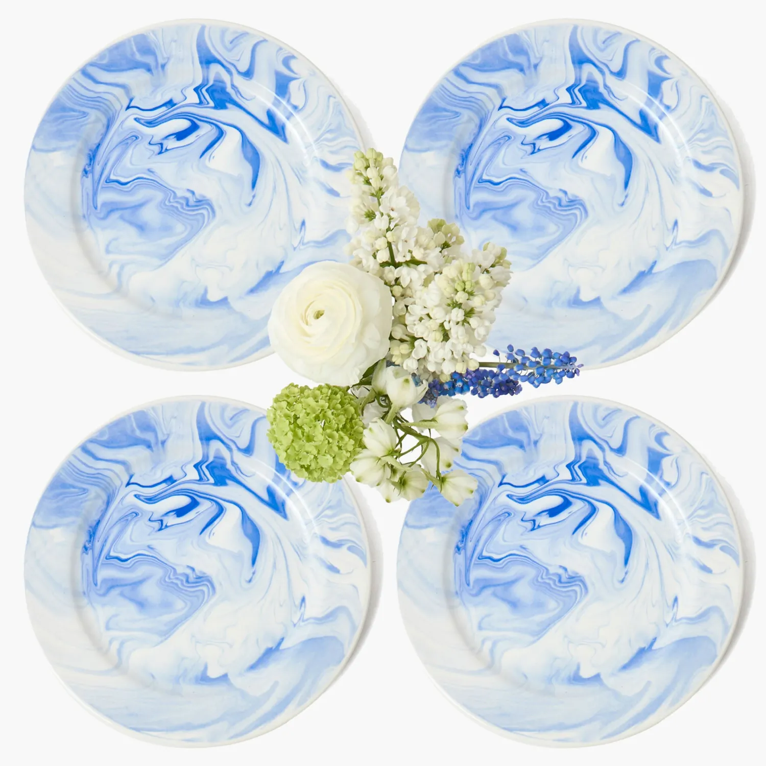 Mrs. Alice Julia Blue Marbled Dinner Plate (Set of 4)< Summer Crockery | Dinner Plates