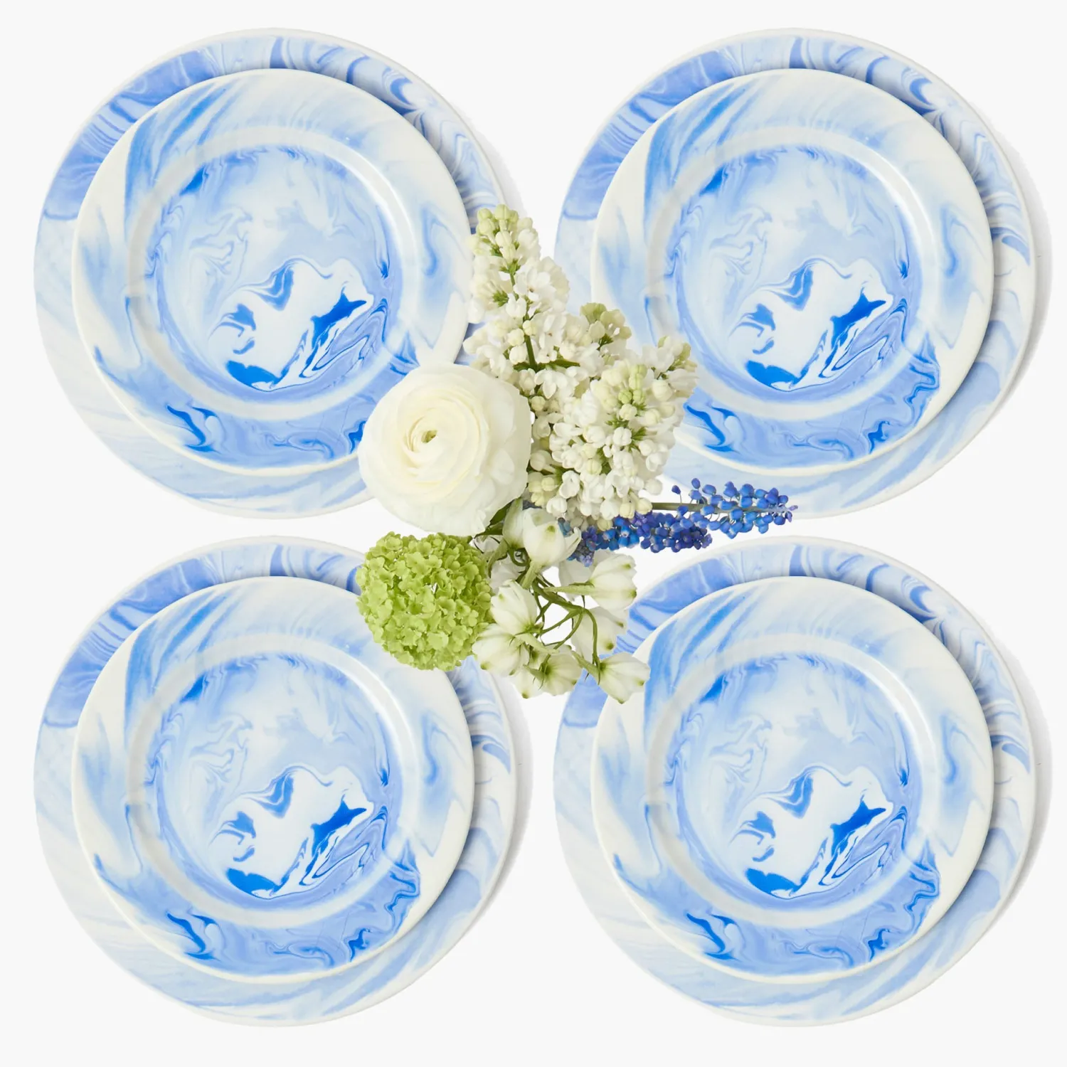 Mrs. Alice Julia Blue Marbled Dinner & Starter Plates (Set of 8)< Summer Crockery | Crockery Sets