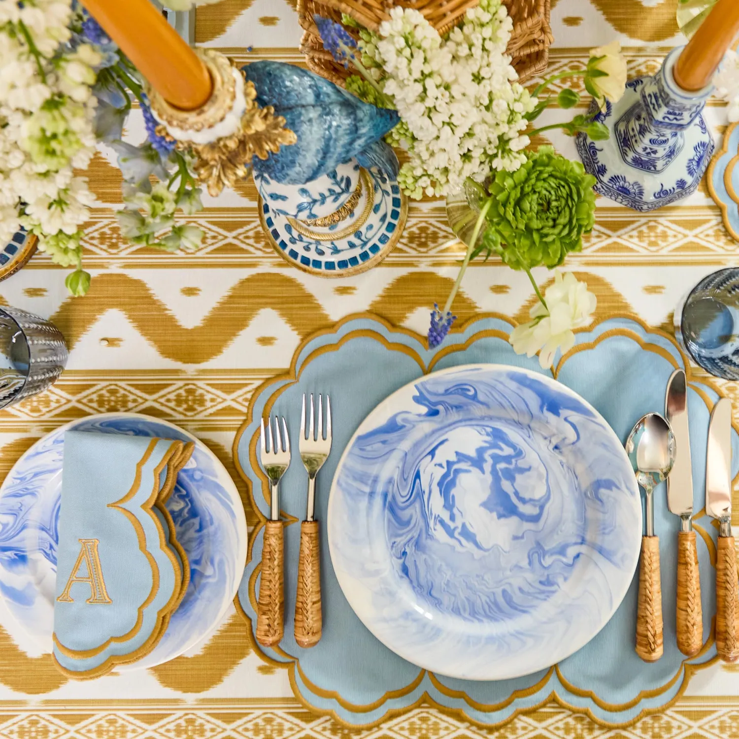 Mrs. Alice Julia Blue Marbled Dinner Plate (Set of 4)< Summer Crockery | Dinner Plates