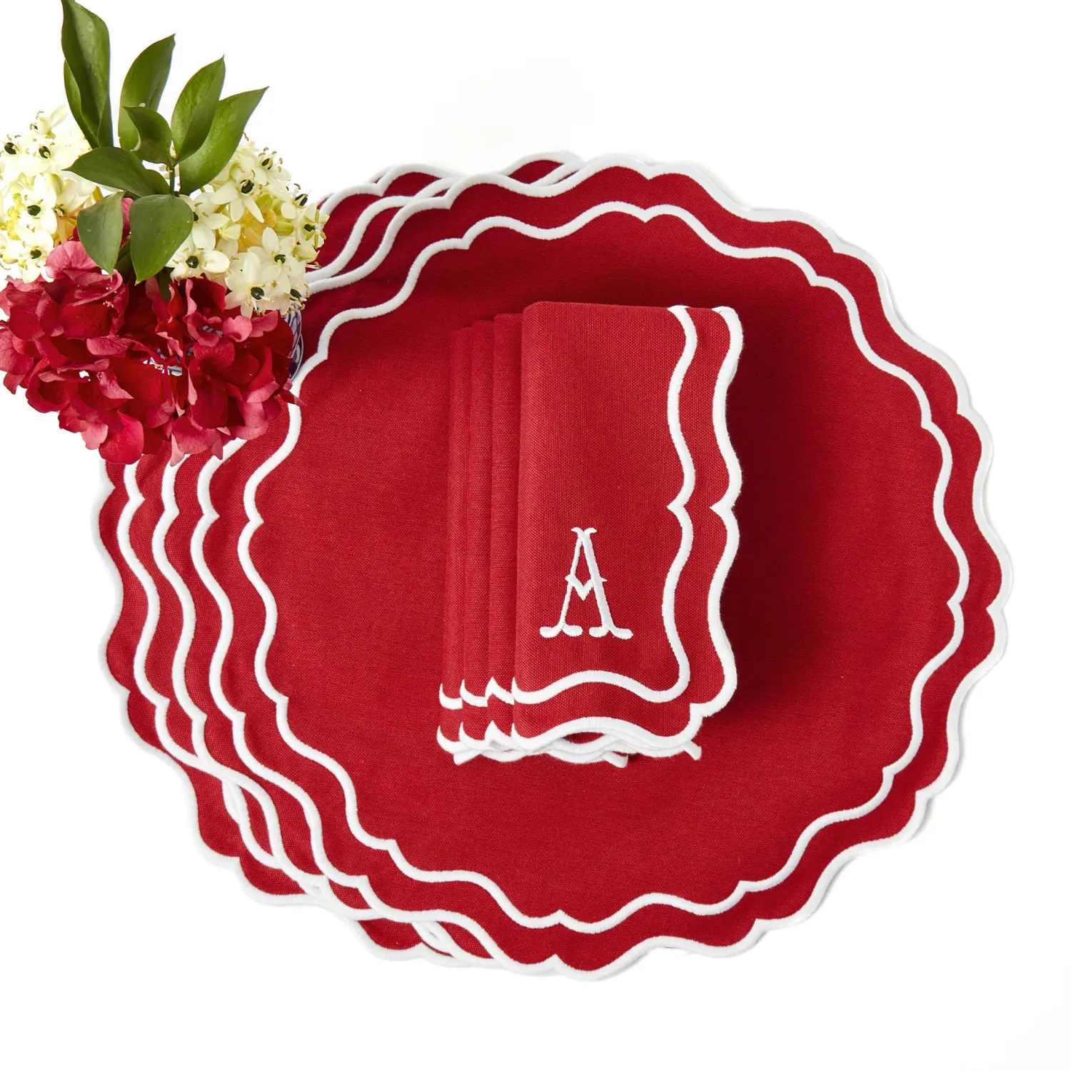 Mrs. Alice Katherine Berry Red Placemats & Napkins (Set of 4)< Table Linen Sets | Mrs. Alice Monogram