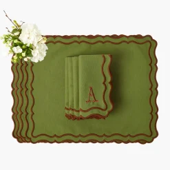 Mrs. Alice Katherine Green & Chocolate Placemats & Napkins (Set of 4)< Table Linen Sets | Mrs. Alice Monogram